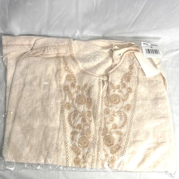Max Studio Embroidered Short Sleeve Top 1X Antique White w Khaki Blooms NWT - Picture 8 of 8